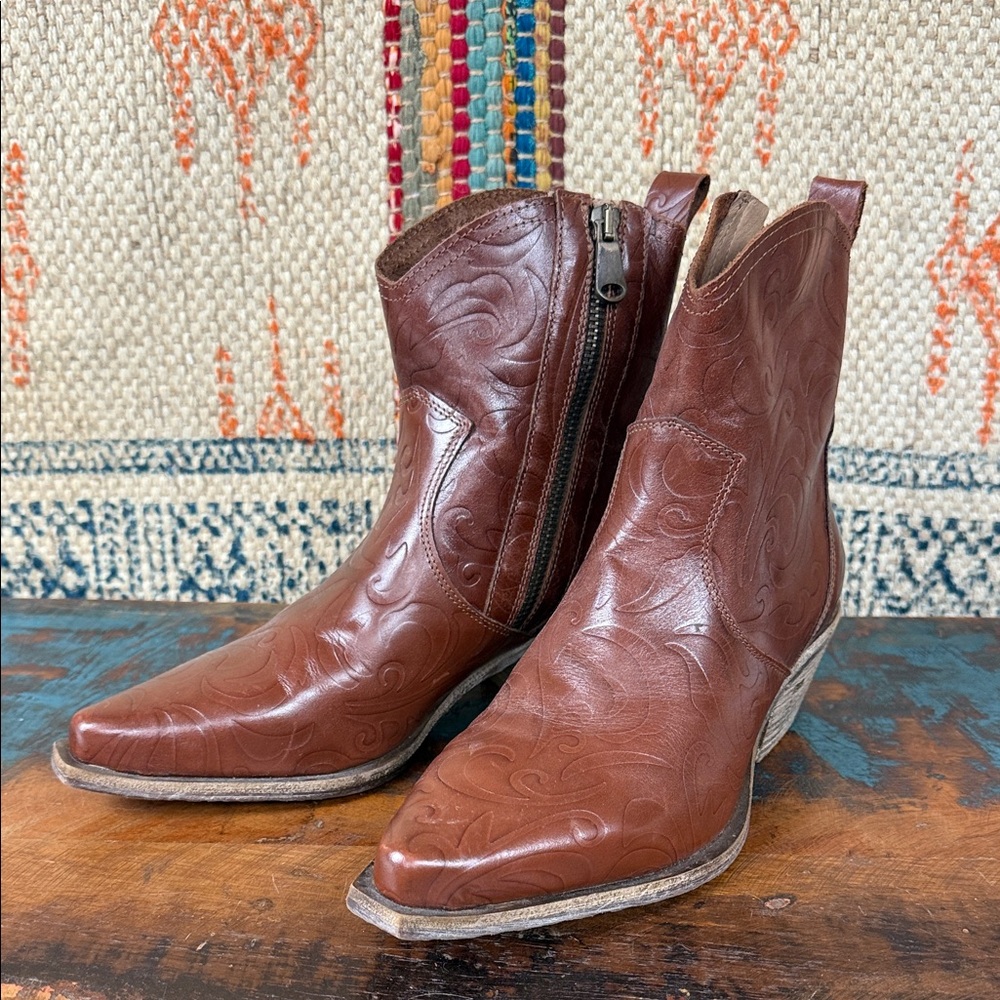 Sundance embossed leather ankle boots. New with tags.